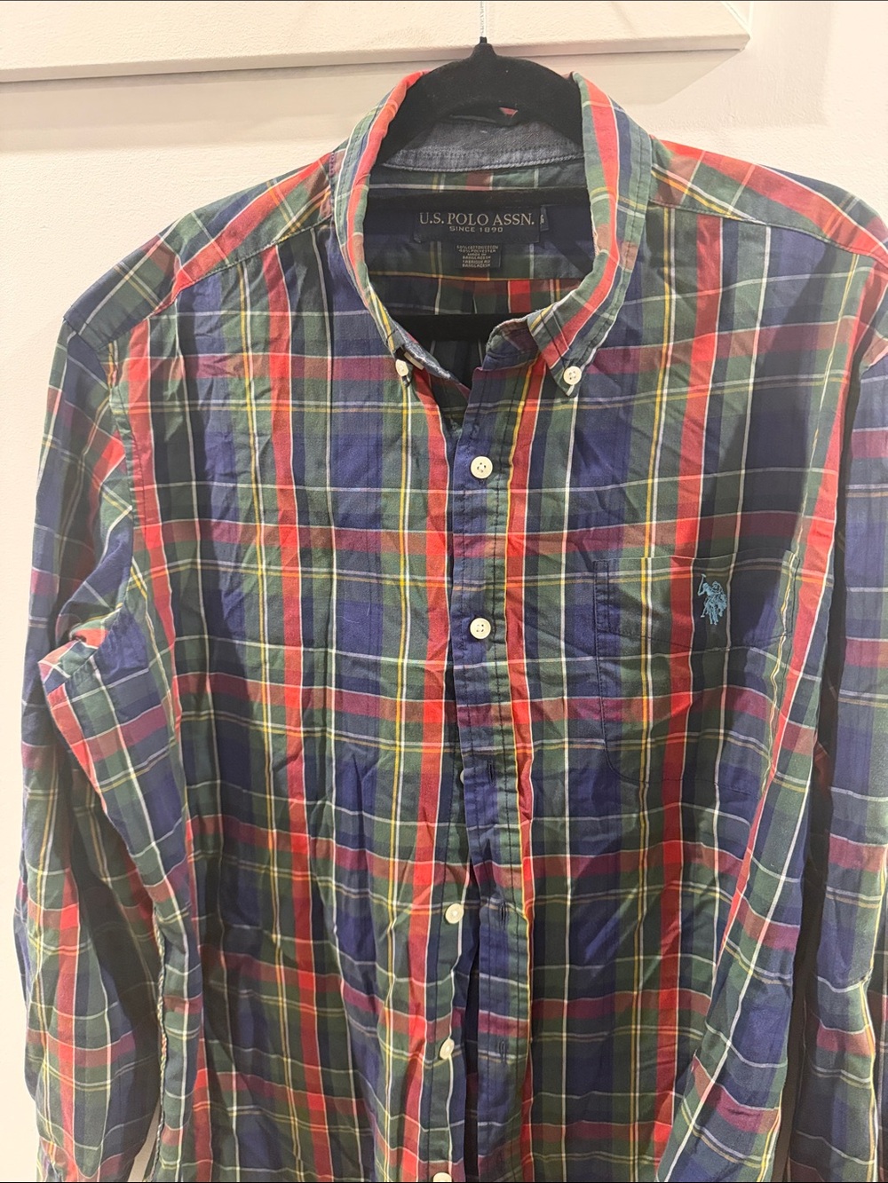 U.S. Polo Assn. Multicolor Plaid Button-Down Shirt (Red, Blue, Green)